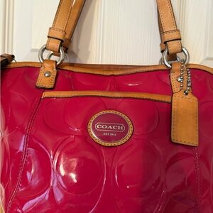 COACH Y2K Hot Pink Patent Tote with Tan Leather Trim